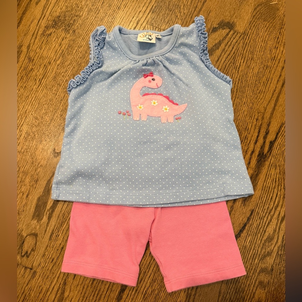 Blue Dinosaur Top and Pink Shorts Set 2T